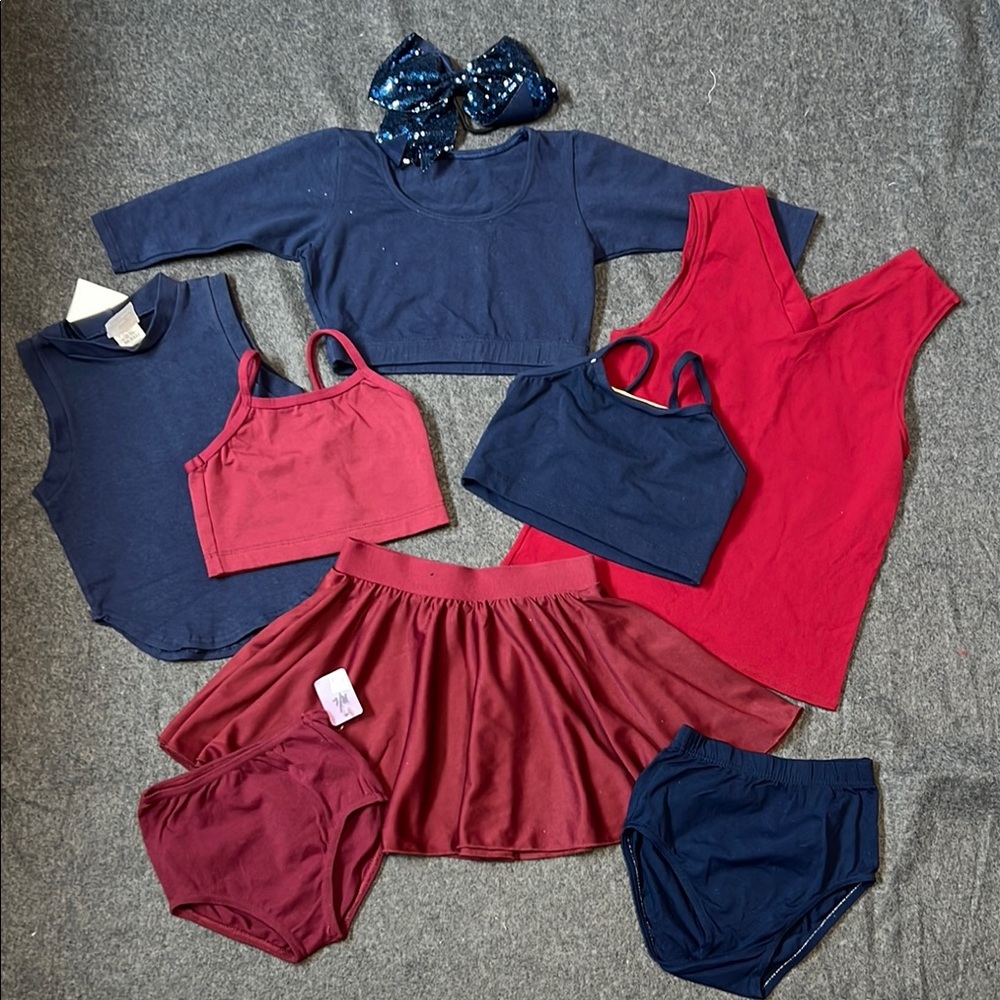 9-Pc Dance & Drill Team Active Basics 6X-7 New. Navy & Wine